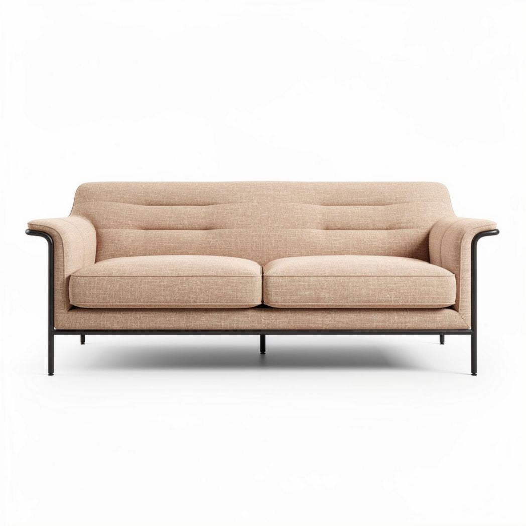 Bank van stof met metalen frame 200 x 90 x 85cm in beige kleur