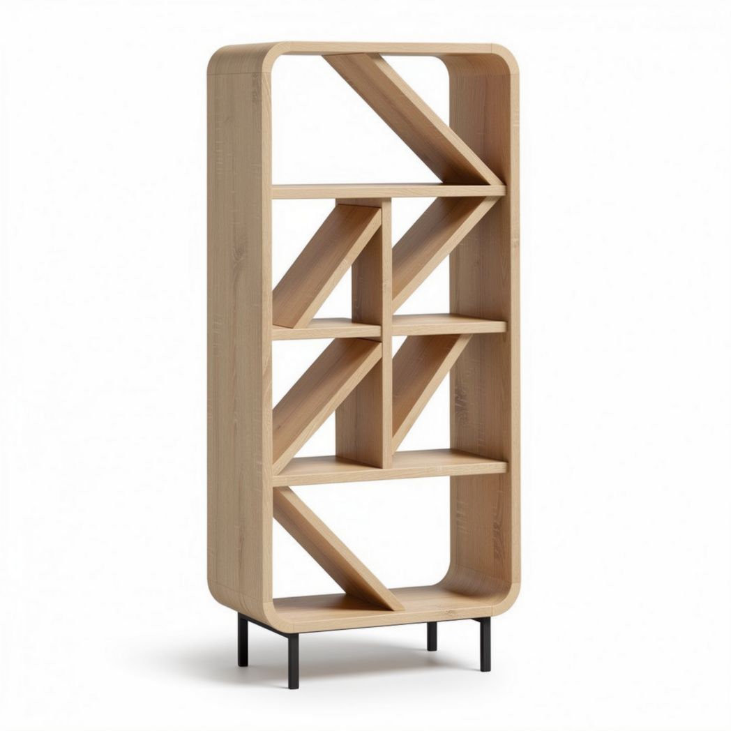 Boekenkast in natuurlijk hout met geometrisch ontwerp 180 x 80 x 30cm