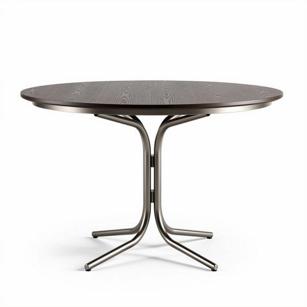 Ronde eettafel van hout met metalen onderstel diameter 100 cm