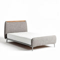Bed met houten hoofdbord en gestoffeerd frame 200 x 100 x 50cm grijs