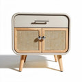 Nachtkastje van hout met rieten deuren en lade 50 x 40 x 40cm beige