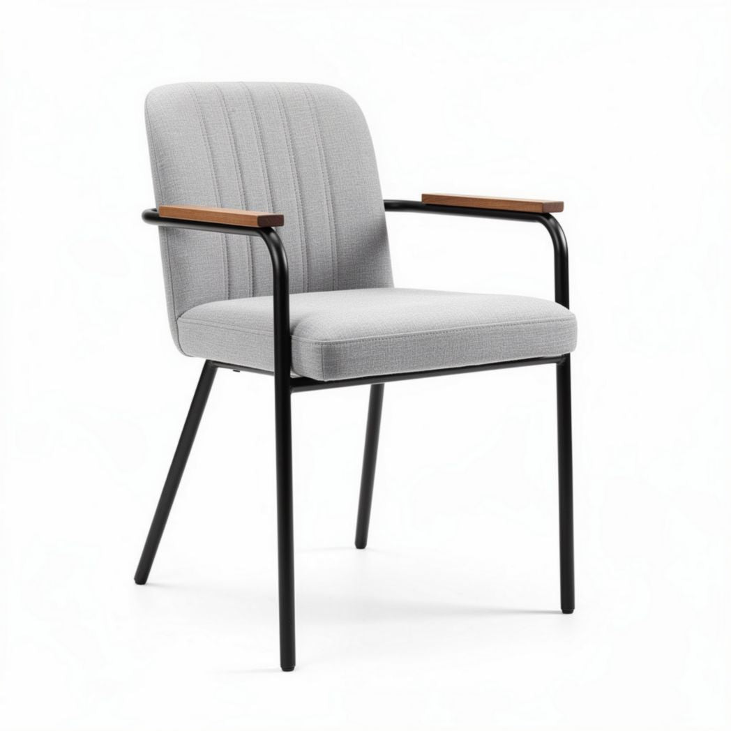 Stoel van stof met metalen frame en houten armleuningen 50 x 50 x 80cm