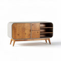 Dressoir van hout en metaal met open vakken en deuren 120 x 40 x 75cm