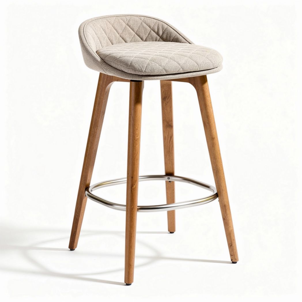 Houten barkruk met gestoffeerde zitting in beige 45 x 45 x 100cm